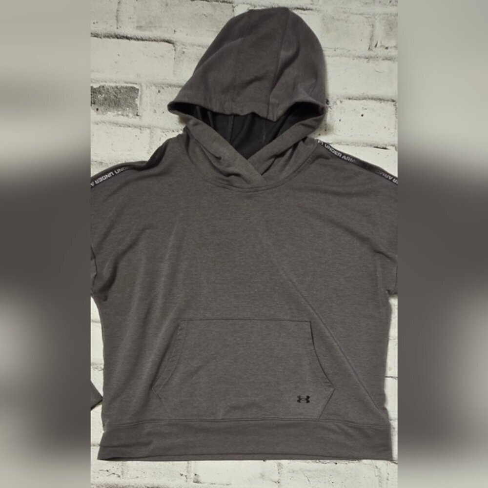 Under Armour Rival Terry Taped Pullover Hoodie Charcoal Gray Womens Large - Picture 5 of 11